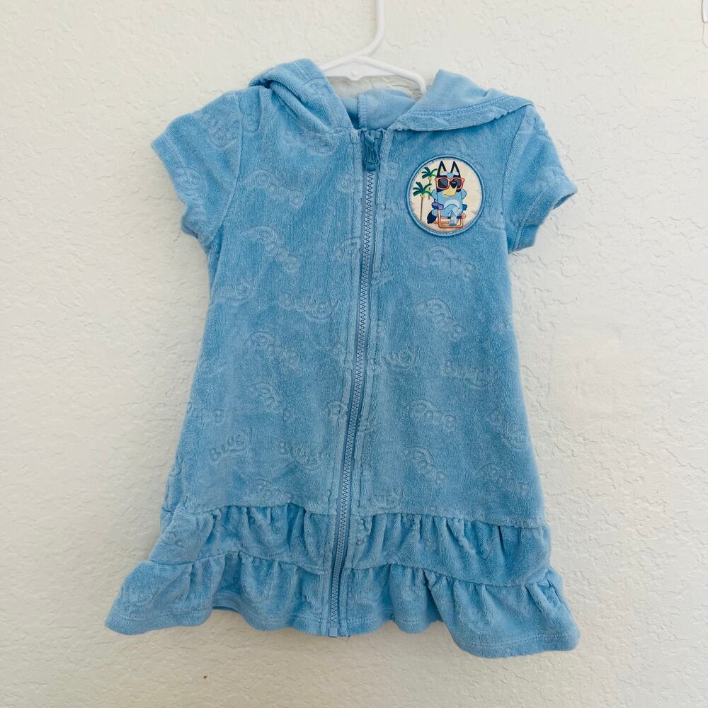 Bluey Girls 3T Hooded Swim Cover Up Dress Terry Cloth Beach Pool